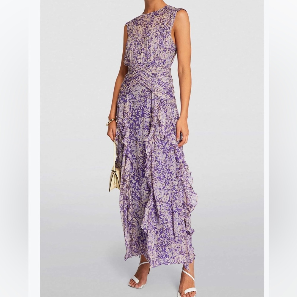 Purple midiruffle Jardinvue dress, size XS